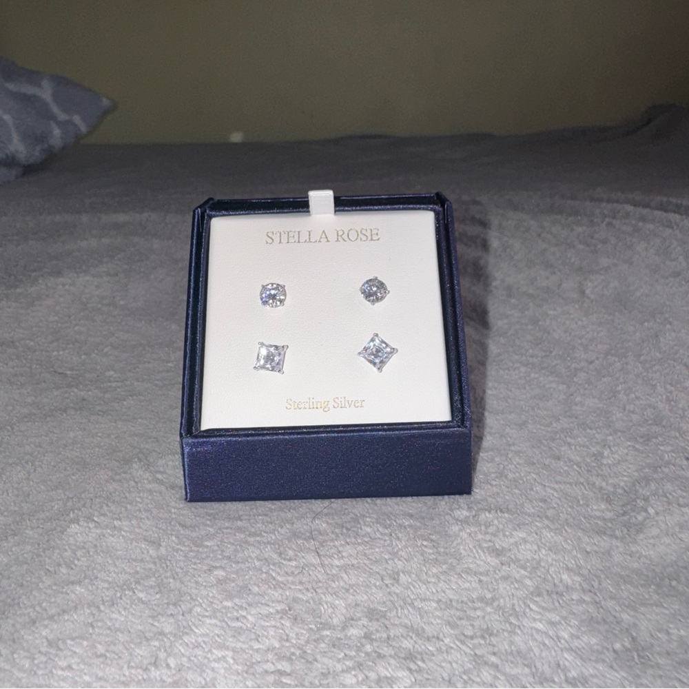 Stella Rose Sterling Silver Clear Crystal Stud Earring Set